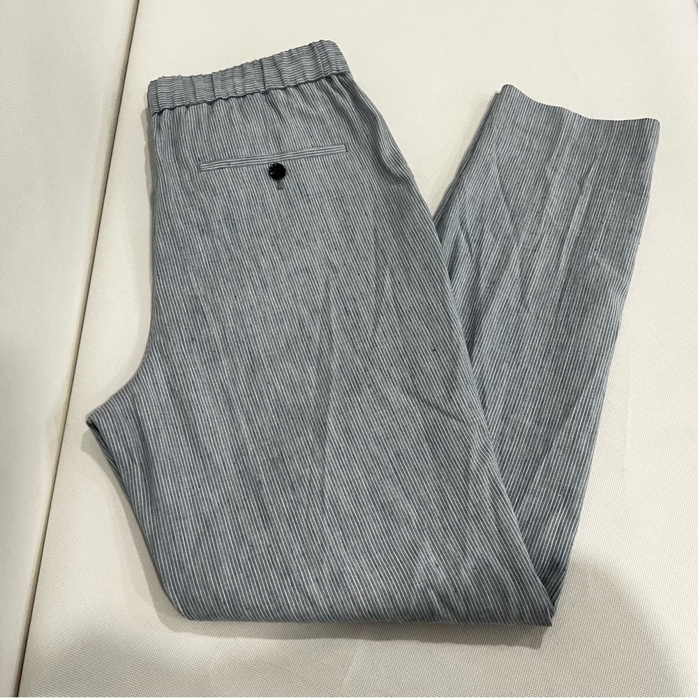 Express Linen Blend Elastic Back Pants Flat Front Blue/White Stripes Sz. 32 X 30